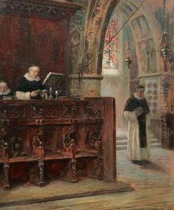 Interior Med Lasande Munk by Frans Wilhelm Odelmark