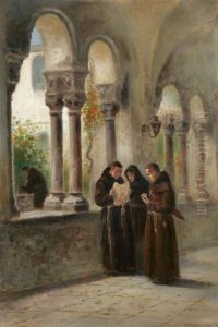 Klosterinterior Med Munkar by Frans Wilhelm Odelmark