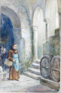 Klosterinterior Med Munk by Frans Wilhelm Odelmark