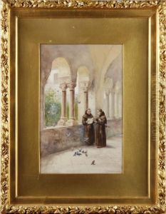 Klosterinterior Med Munkar by Frans Wilhelm Odelmark