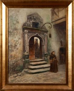 Klostermotiv Med Munkar by Frans Wilhelm Odelmark