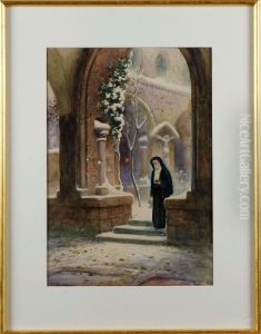 Klostertradgard Med Nunna by Frans Wilhelm Odelmark