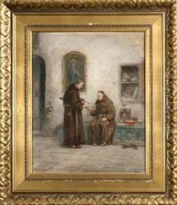 Klosterinterior Med Munkar by Frans Wilhelm Odelmark