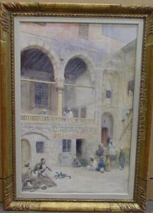 Snake Charmers In A Courtyard, Cairo by Frans Wilhelm Odelmark