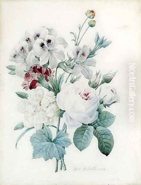 White Roses, a white Peony, a Carnation and Pelagonium - view 1