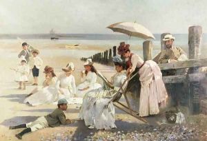 On the Shores of Bognor Regis - Portrait Group of the Harford Couple and their Children, 1887