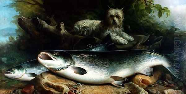 Guarding the Days Catch a Skye Terrier with a Cock and Hen Salmon - view 1