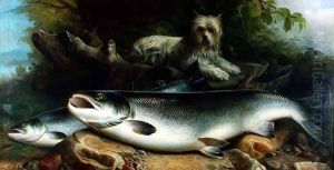 Guarding the Days Catch a Skye Terrier with a Cock and Hen Salmon