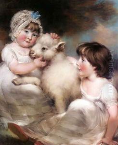 Portrait of Miss E. and Miss L. Earle with a Lamb by John Russell