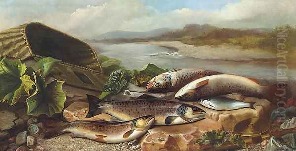 Trout and a Bleak on a River Bank - view 1