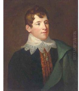 Portrait of Charles Kemble (1775-1854), half-length, wearing a black coat and a white collar, with a green cloak over his left shoulder by John Russell