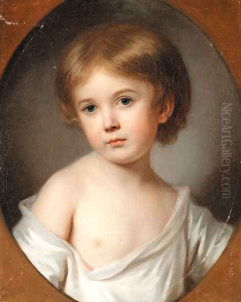 A young boy, bust-length, in a painted oval - view 1