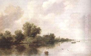 River Scene 1632 by Salomon van Ruysdael