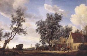 Halt at an Inn 1649 by Salomon van Ruysdael