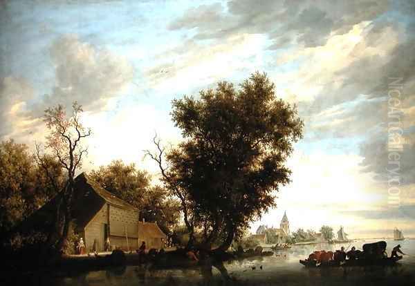 River Scene with a Ferry Boat - view 1