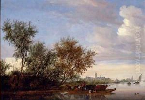 Ferry Boat with cattle on the River Vecht near Nijenrode