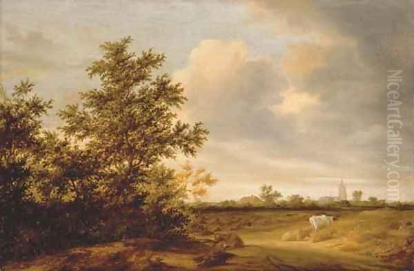 A wooded landscape with cattle, a church beyond - view 1
