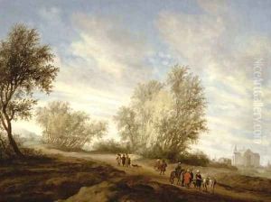 A wooded landscape with the concubine carried by the Levite from Gibeah