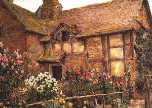 A Cottage garden in Cholstry by Ernest Arthur Rowe