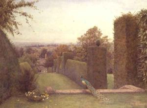 Abberton Church from Rous Lench Court by Ernest Arthur Rowe