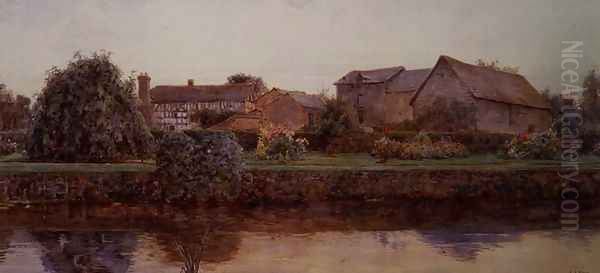 A House and Farm Buildings by a River - view 1