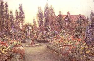 View of a Country House and Garden by Ernest Arthur Rowe