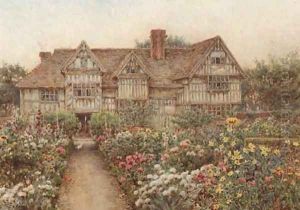 A formal garden before an Elizabethan manor house, thought to be Rumwood Court, Langley, Kent