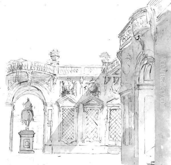 A Courtyard with an Equestrian Statue - view 1