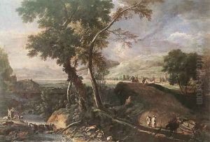 Landscape with River and Figures c. 1720 by Marco Ricci