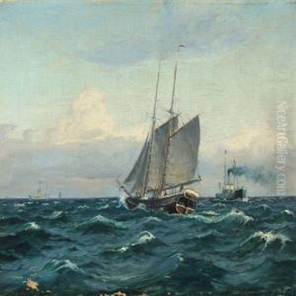 Seascape With Sailing And Motor Ships - view 1