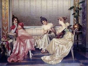 Elegant Figures In An Interior by Vittorio Reggianini