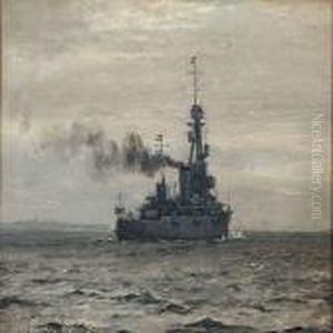 Seascape With A Danish Warship by Christian Benjamin Olsen