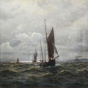 Seascape With Sailing Ships On The Sea by Christian Benjamin Olsen