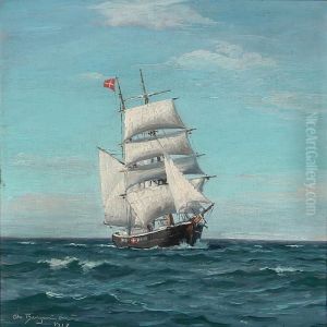 Seascape With A Brig On Open Sea by Christian Benjamin Olsen