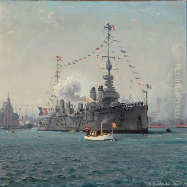 Harbour Scene From Copenhagen With A French Warship - view 1