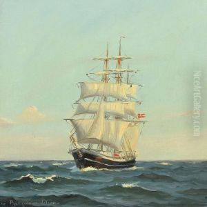 Three-masted Sailing Ship At Sea by Christian Benjamin Olsen