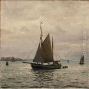 Coastal Scene With Sailing Boats On The Sea by Christian Benjamin Olsen
