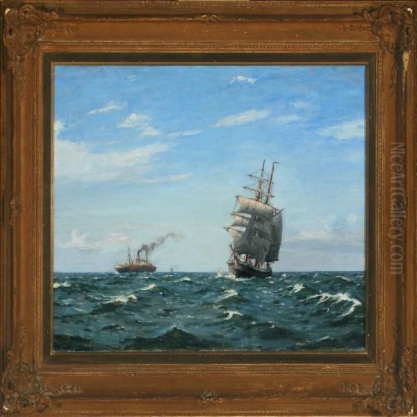 Brig And Ferry At Open Sea - view 1