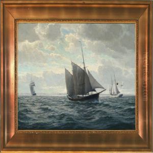 Seascape With Sailing Ships by Christian Benjamin Olsen