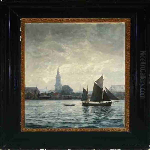Sailing Ship With Dinghy At A Port - view 1