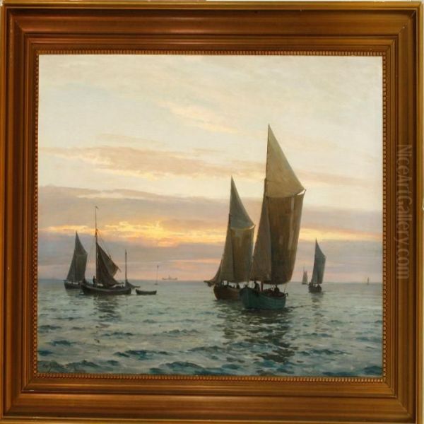 A Marine With Sailing Ships In The Evening Sun - view 1