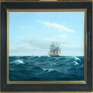 A Three Mastet Scooner At Sea by Christian Benjamin Olsen