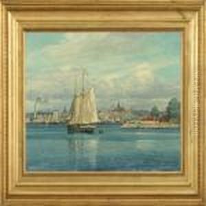 A Two-mastedschooner In Svendborgsund by Christian Benjamin Olsen