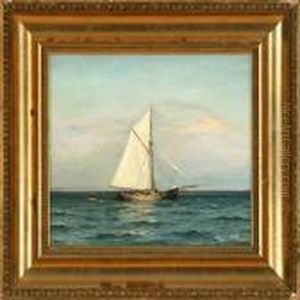 Marine With A Sailing Boat In 
The Great Sound, Denmark. Signed And Dated C. Benjamin O. 1911 by Christian Benjamin Olsen