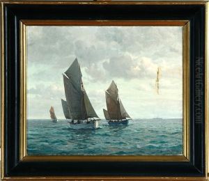 A Marine With Fishing Boats On Open Sea by Christian Benjamin Olsen