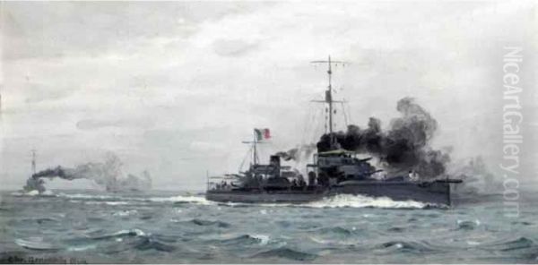 French Battleship With Another In The Distance - view 1