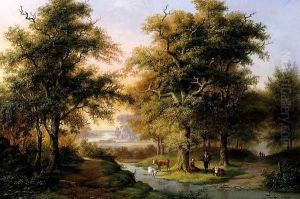 A Mountainous Woodland With The Kurhaus, Cleves, In The Distance