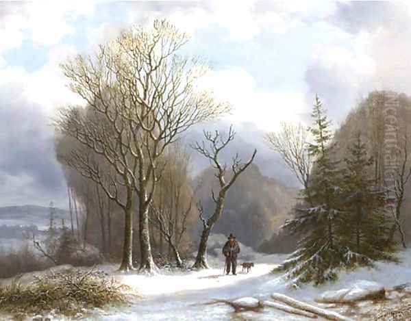 Taking the dog for a walk on a winter's day - view 1