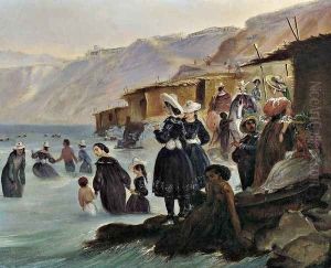 Los ba&ntilde;os de Miraflores - Ba&ntilde;istas y caba&ntilde;as en la playa de Chorillos, Lima