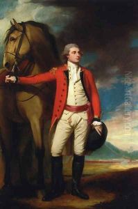 Portrait of Major James Harelty, Full-Length, in Uniform, Holding His Horse, a Formation of Soldiers Beyond